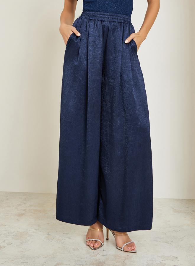 Styli Women Blue Shimmer Wide Leg Trousers - Image 2
